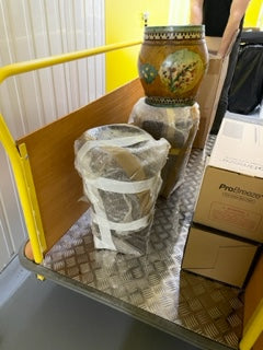 Antique hand painted Asian wooden decorative pots with lid