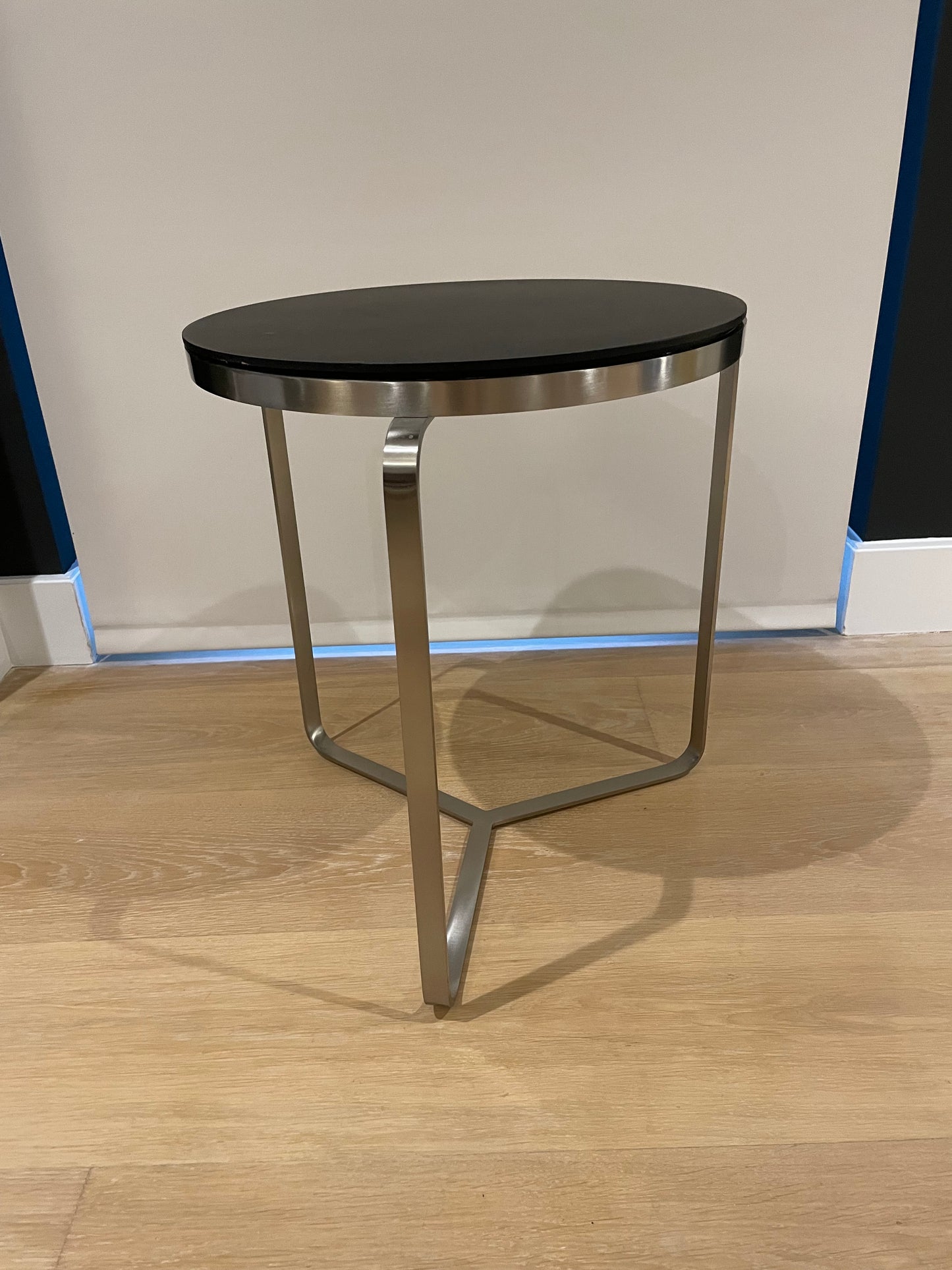 Flexform side table in brushed stainless steel with solid marble top, Italy