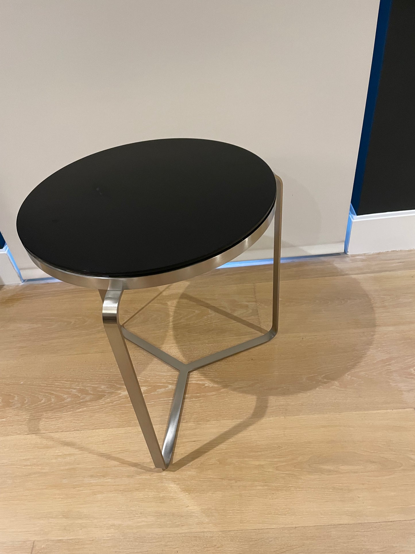 Flexform side table in brushed stainless steel with solid marble top, Italy