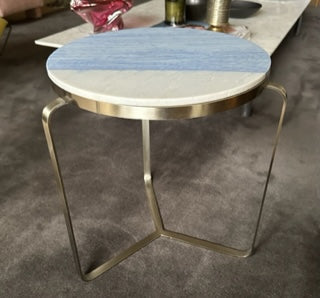 Flexform side table in brushed stainless steel with solid marble top, Italy